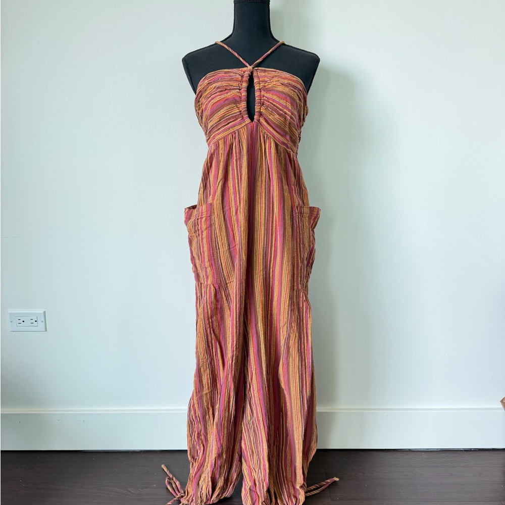 Free People Striped Multi-Color Halter Jumpsuit